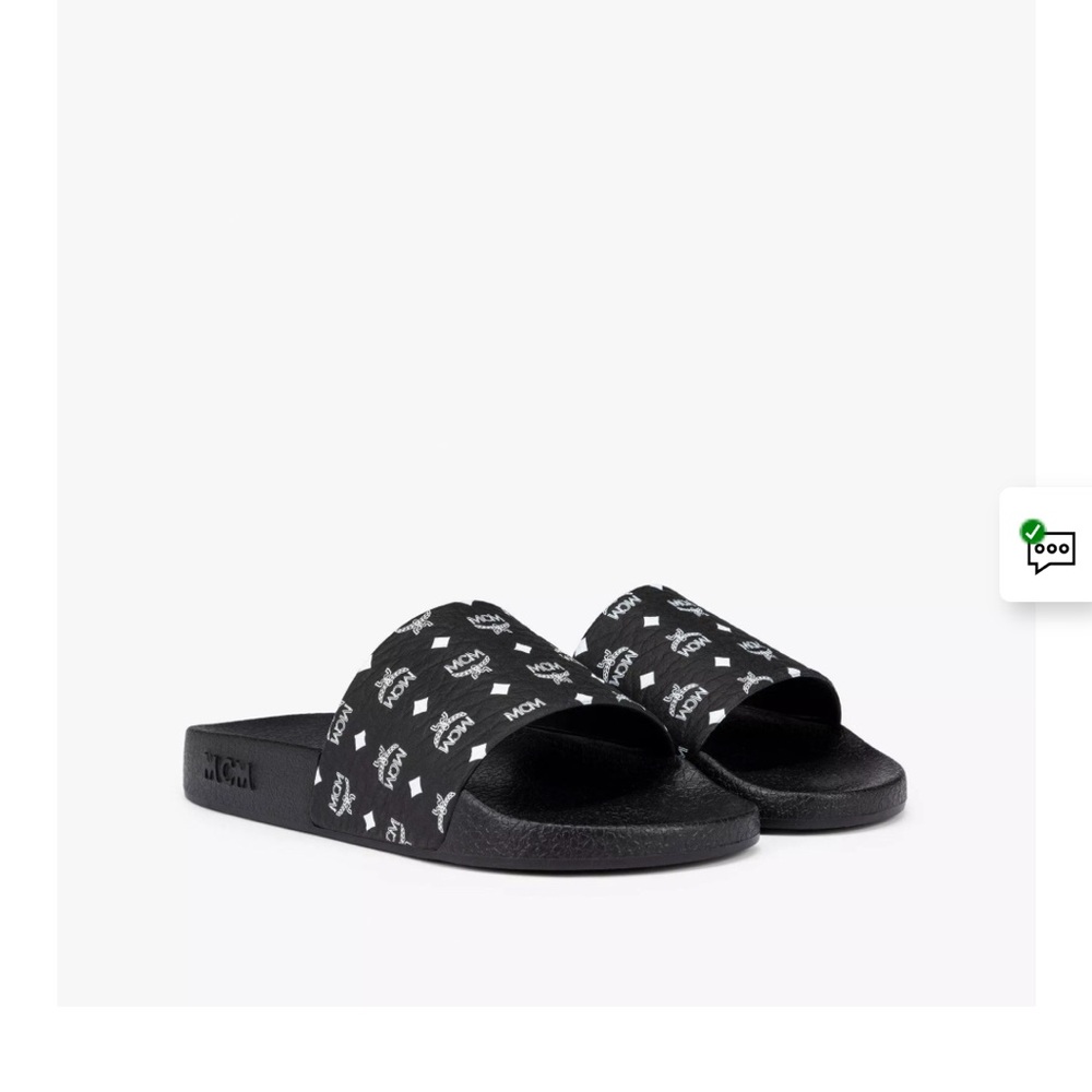 MCM Black & White Logo Slide Sandals